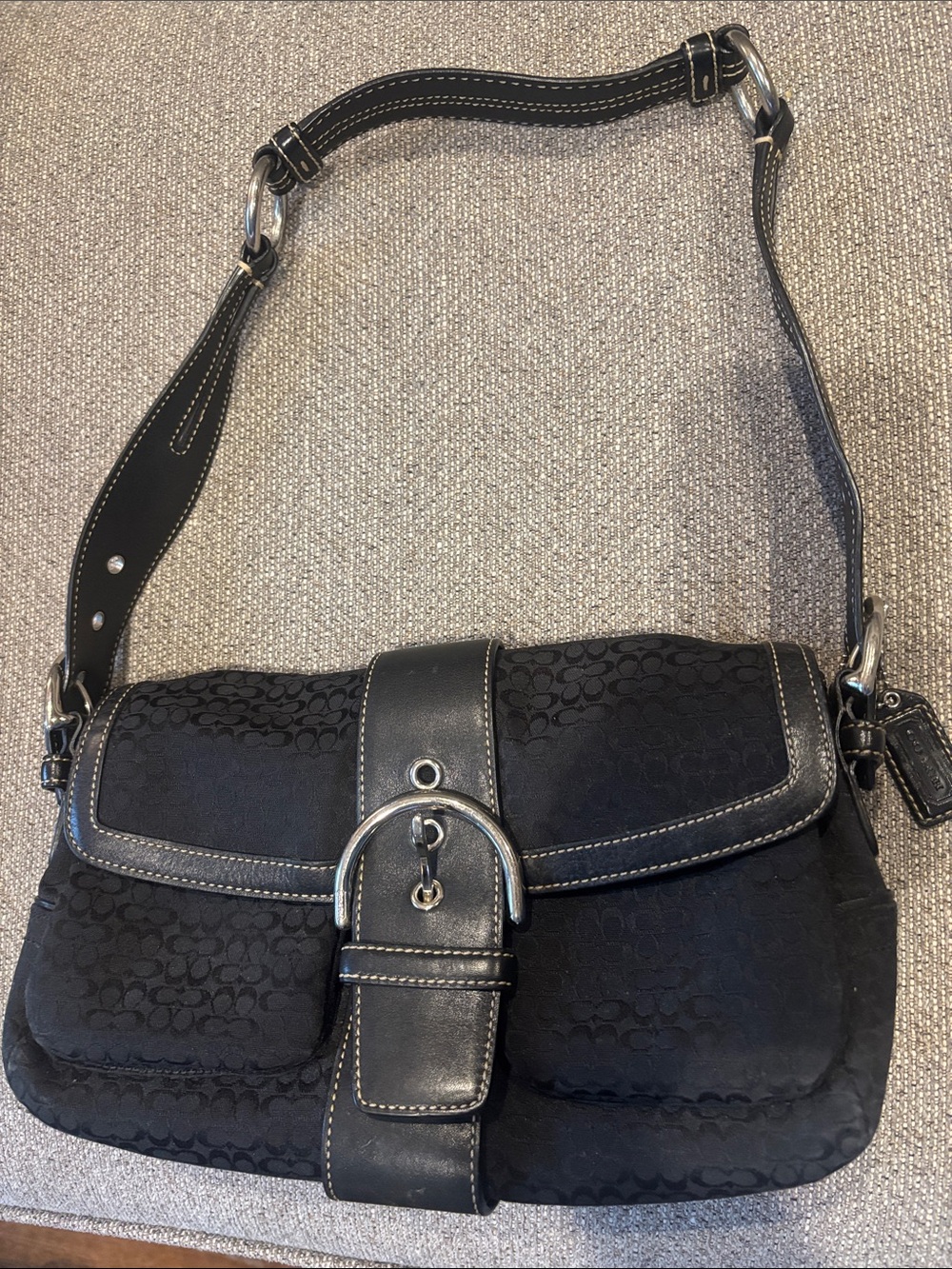 Coach Black Signature Jacquard Buckle Shoulder Bag